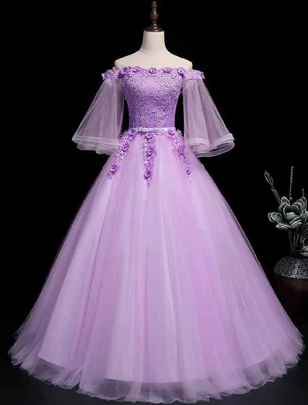 Ball Gown Luxurious Floral Quinceanera Prom Birthday Dress Off Shoulder 3/4 Length Sleeve Floor Length Tulle with Sash / Ribbon Embroidery Ball Gown Luxurious Floral Quinceanera Prom Birthday Dress Off Shoulder 3/4 Length Sleeve Floor Length Tulle with Sash / Ribbon Embroidery