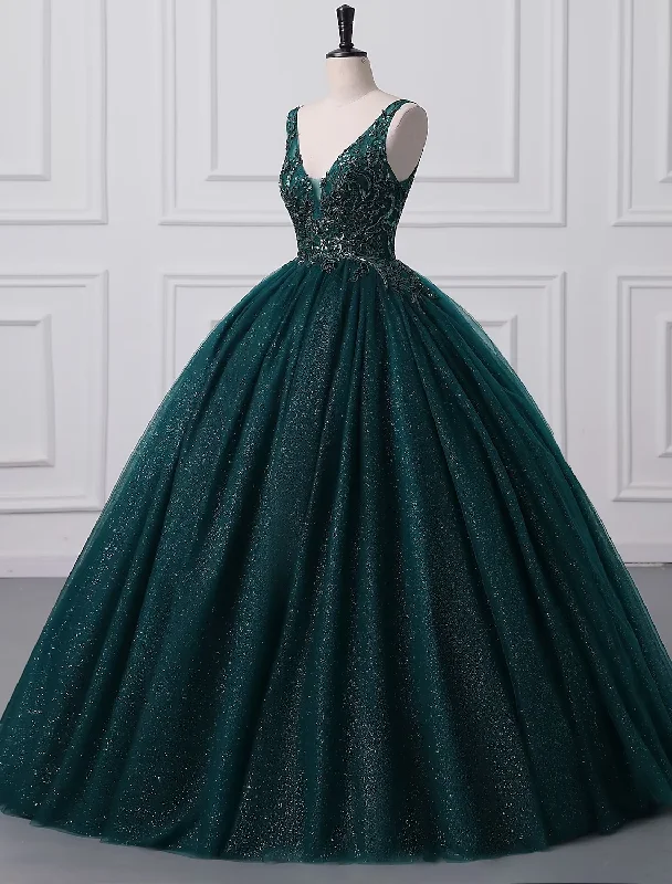 Ball Gown Prom Dresses Sparkle & Shine Dress Quinceanera Floor Length Sleeveless V Neck Tulle with Sequin Appliques Ball Gown Prom Dresses Sparkle & Shine Dress Quinceanera Floor Length Sleeveless V Neck Tulle with Sequin Appliques