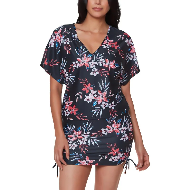 Bar III Womens Tropical Escape Floral Print Dress Cover-Up