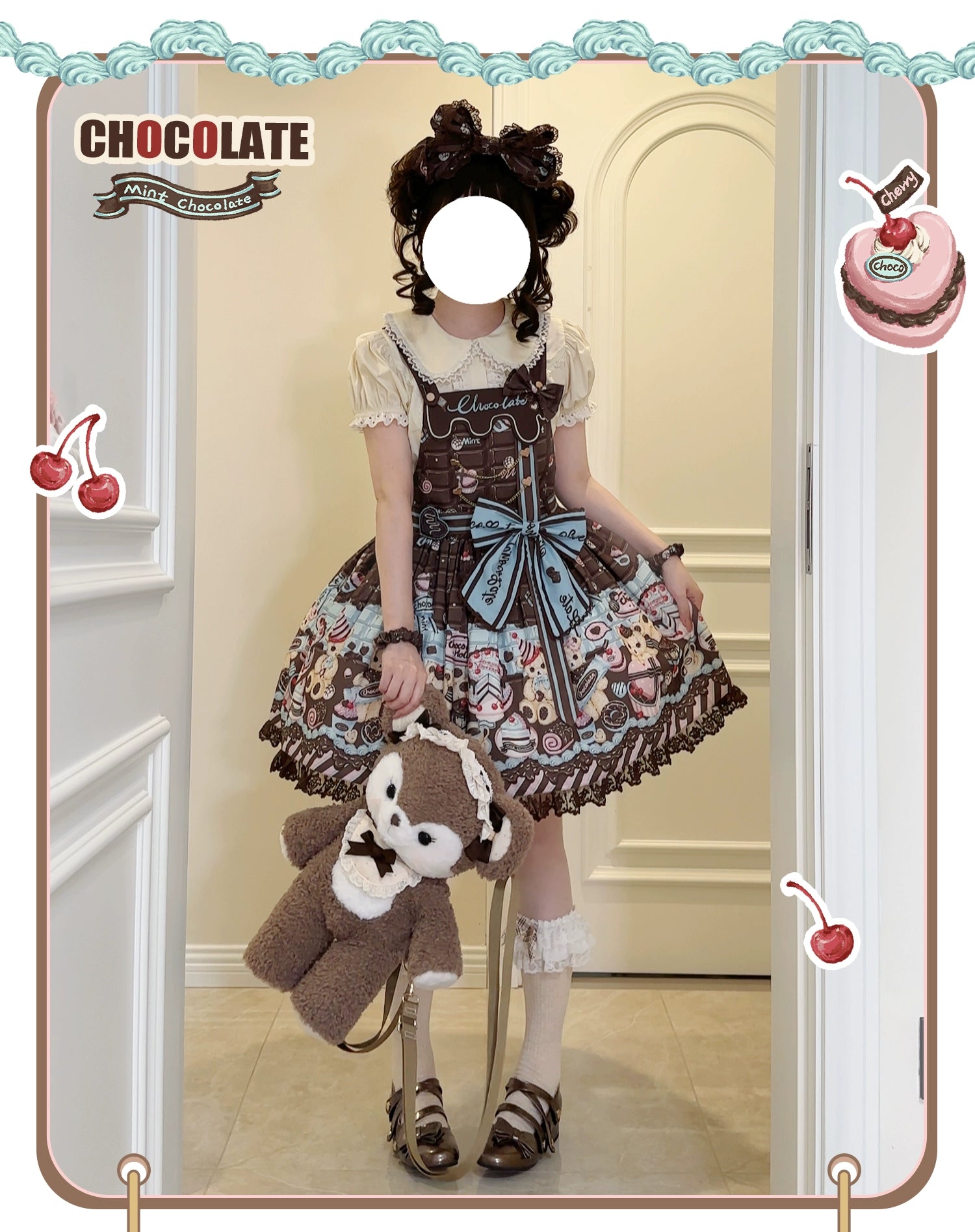 Sweet Dream Sheep~Chocolate Bear~Sweet Lolita Salopette High Waist Dress