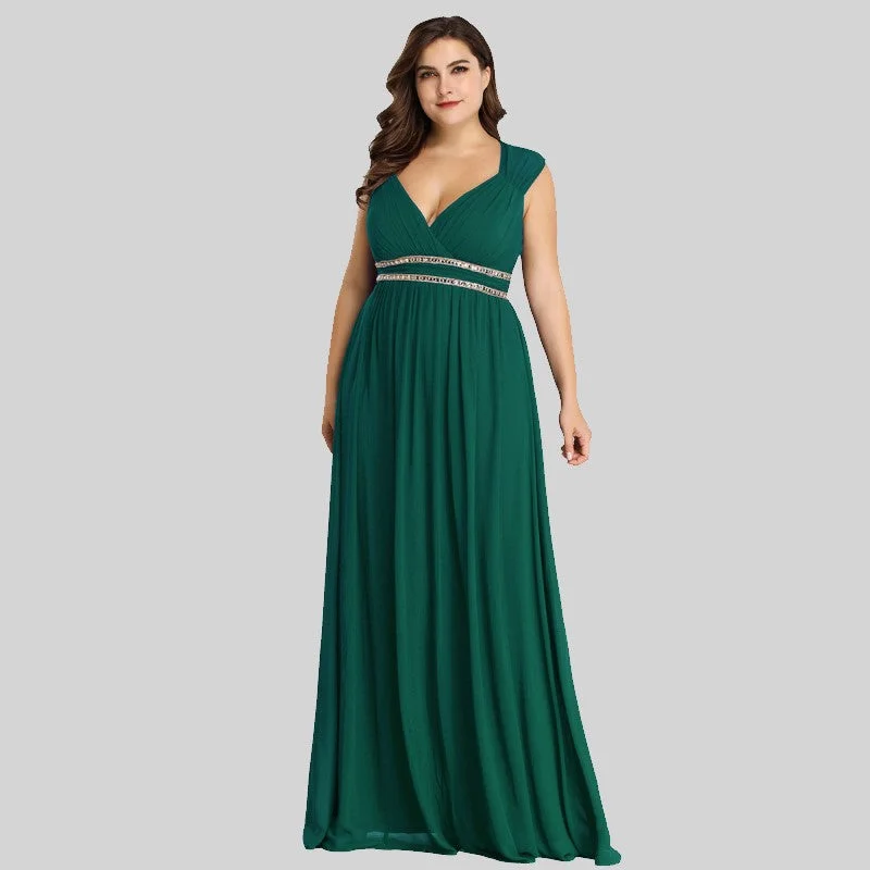 Women's Chiffon Bridesmaid Dress Plus Size V-Neck Empire Waist Prom Dress Long