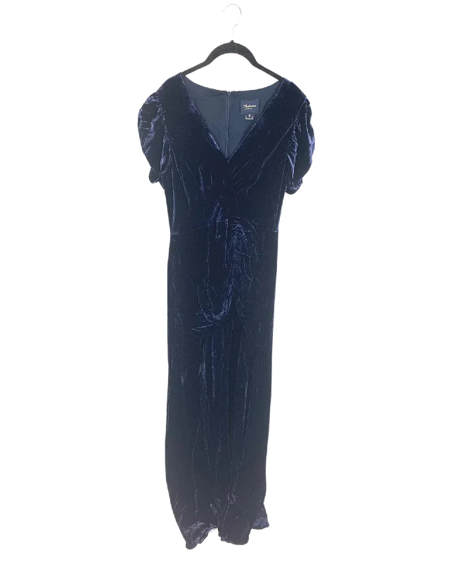 Navy Velvet Long Dress - Size 8