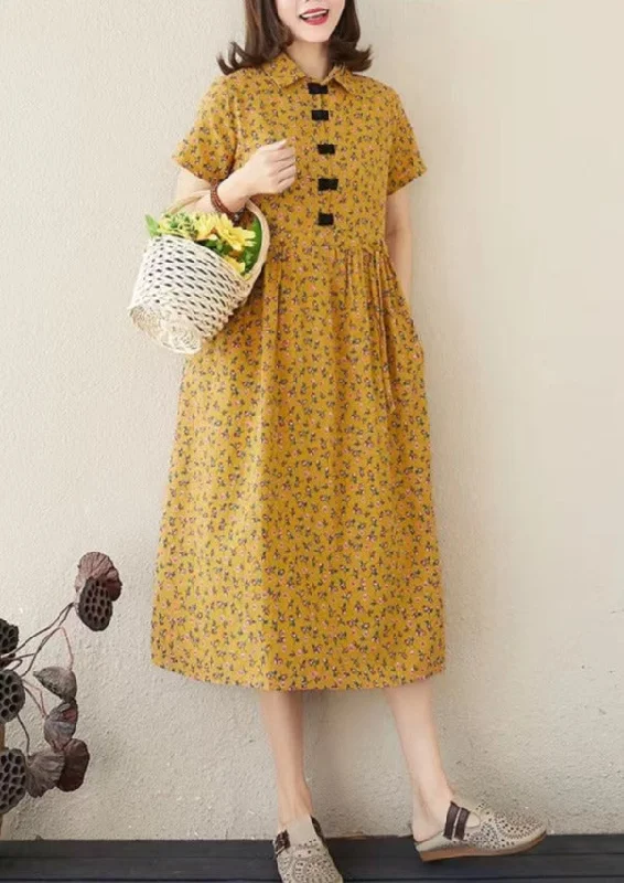 Style Floral Print Loose Ladies Elegant A-line Long Dress