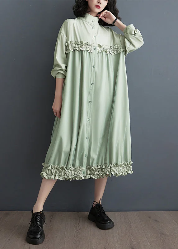 Style Green Ruffled Tulle Patchwork Blouses Long Dresses Fall