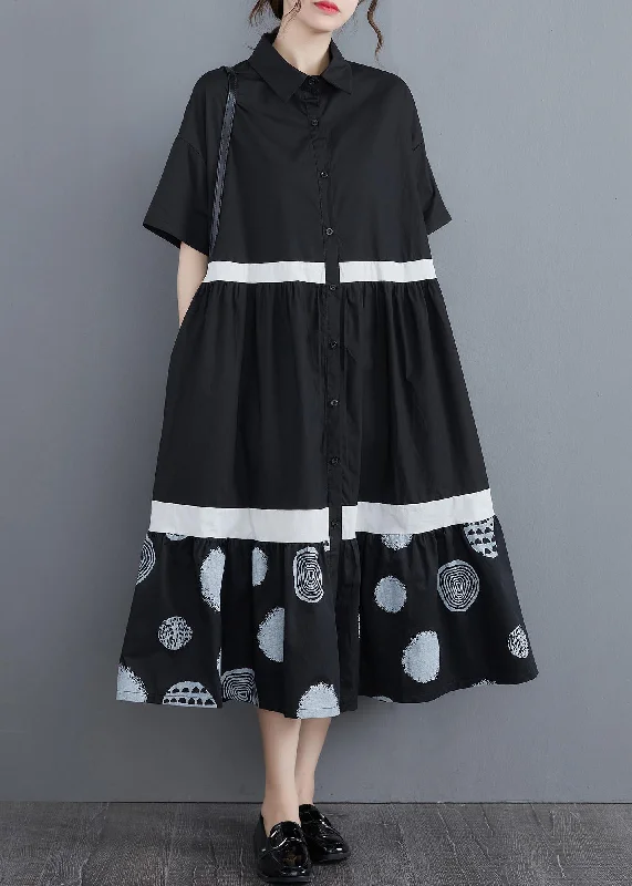 Stylish Black Print Cotton Patchwork A Line Summer Long Dress ( Limited Stock)