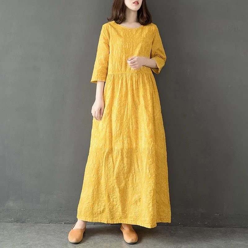 Unique high waist linen clothes For Women Cotton yellow Dress summer