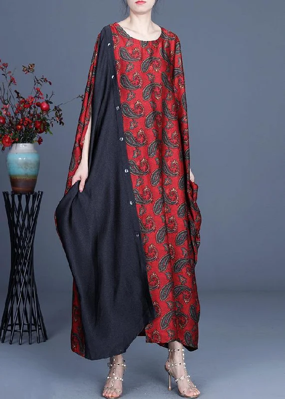 Unique Red Print Patchwork Long Dresses Summer Spring