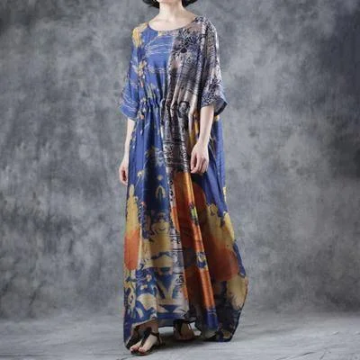 Women blended Robes Pakistani Summer Printed Baggy Waist Casual Dress