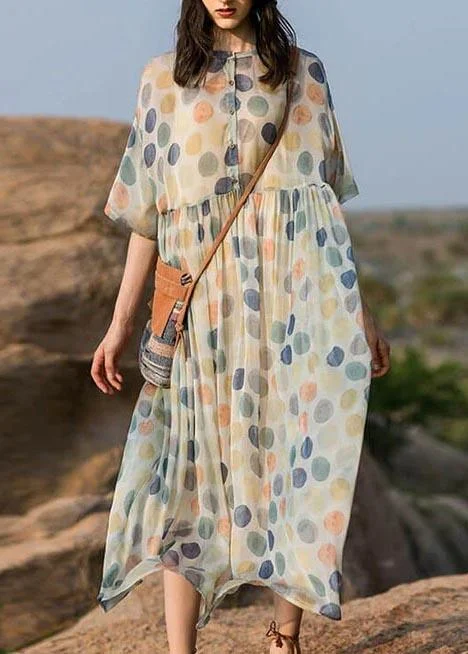 Women Chiffon Kaftans Fashion Dots Pleated Long Dress