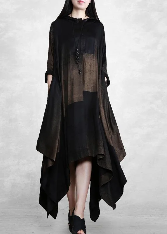 Women Hooded Outfits Black Long Dresses<