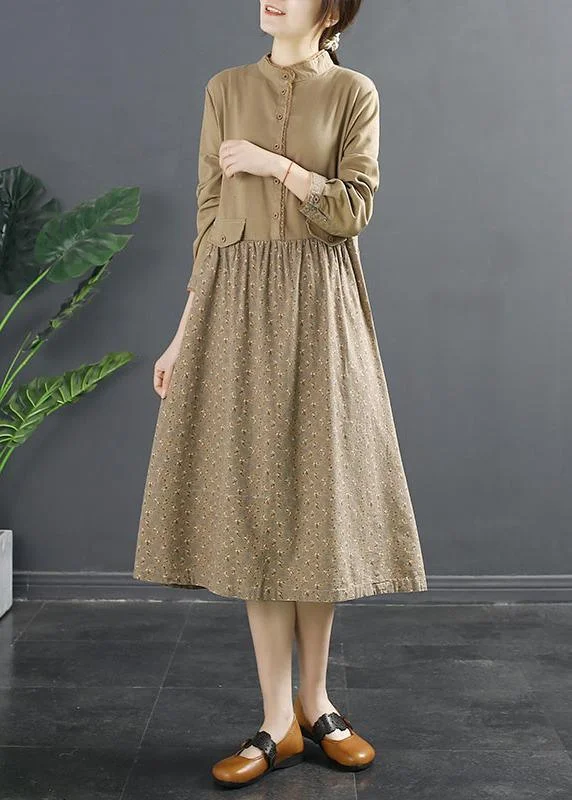 Women Patchwork Spring Clothes Tutorials Khaki Long Dress