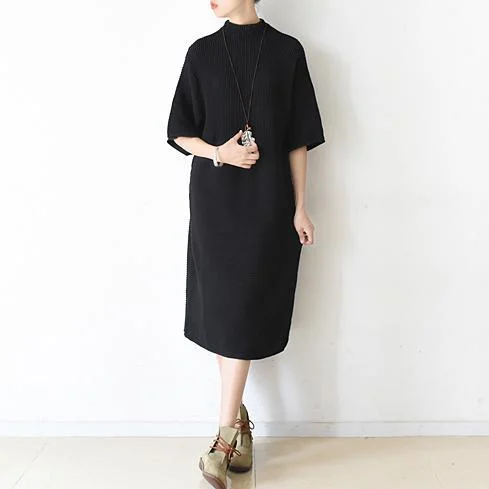 2017 plus size black knit dresses half sleeve loose sweater dresses Soft Cozy Warm