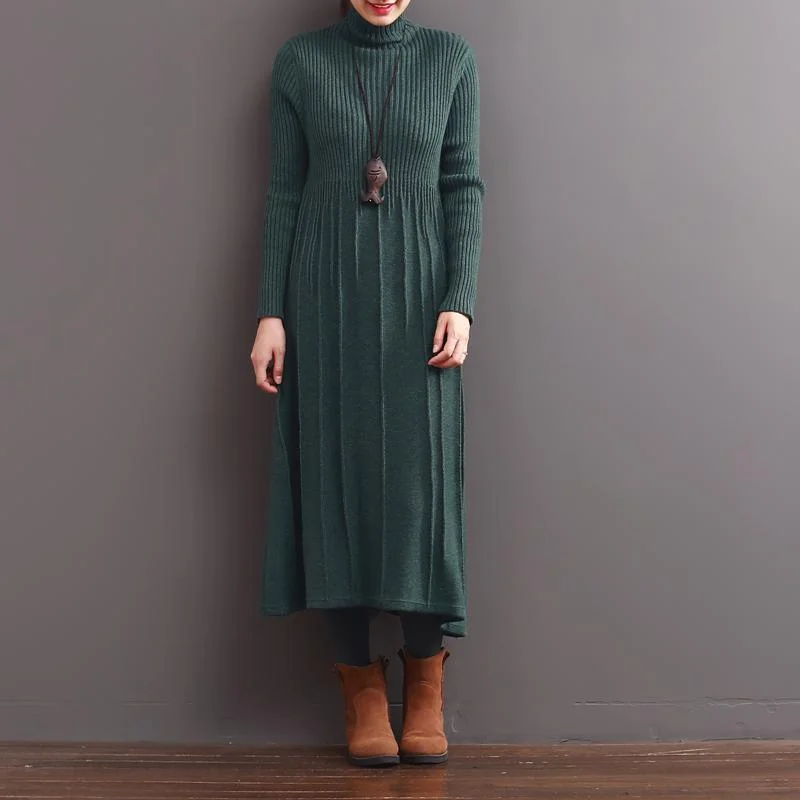 2017 spring green turtle neck knit dresses long tunic sweaters Anti-Pilling Anti-Shrink Durable
