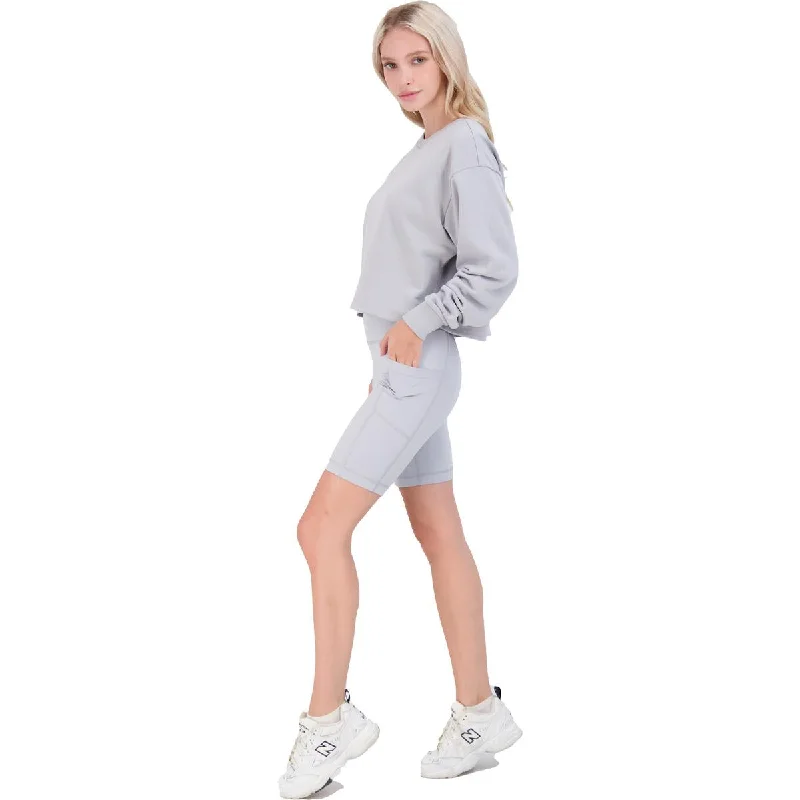 90 Degrees by Reflex Women's 2 Piece Cropped Crewneck Sweater and Bike Shorts Activewear Set Elasticated Padded Insulated