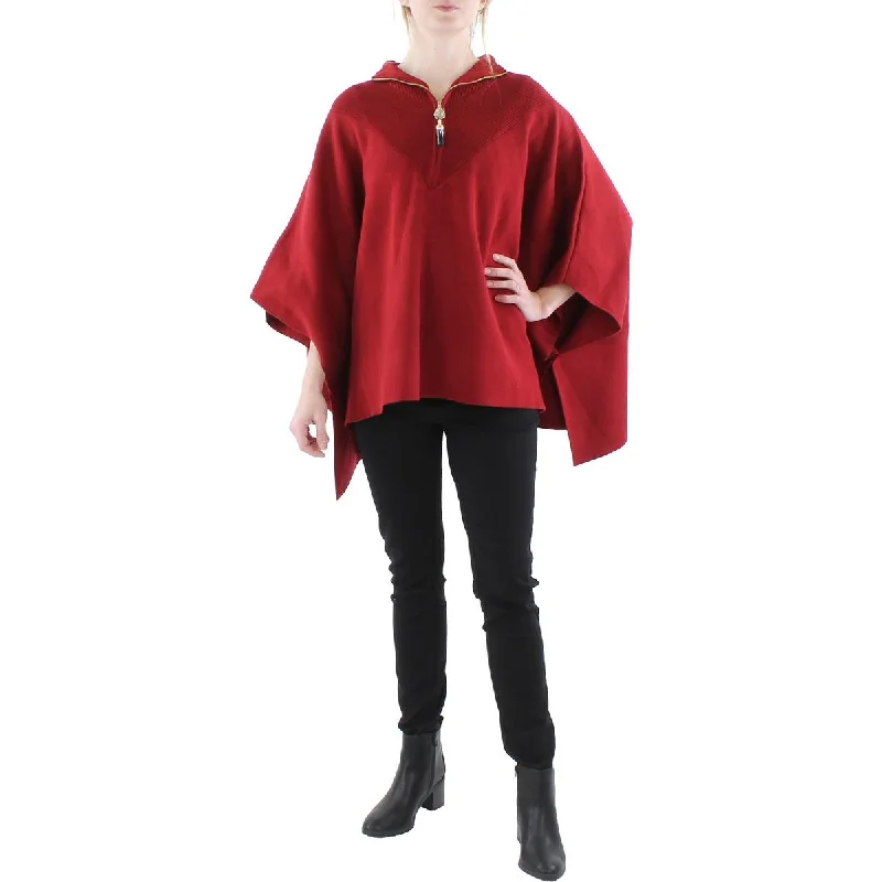Anne Klein Womens Ribbed Trim Tunic Poncho Sweater Chenille Blend Fleece Blend Nylon Blend