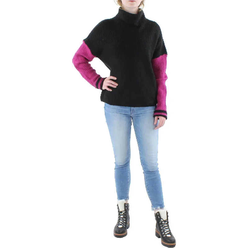 Aqua Womens RD Style Mixed Media Ribbed Mock Turtleneck Sweater Polka Dot Checkered Tartan