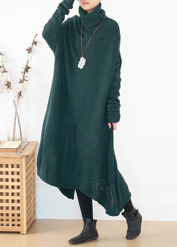 back open Sweater high neck dress outfit Moda blackish green  Hipster knitted tops Spandex Rayon Corduroy