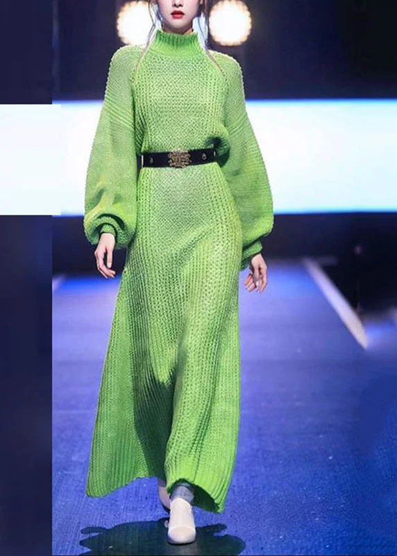 Beautiful Green Turtleneck Sashes Solid Cotton Knit Knit Sweater Dress Winter Beaded Sweater Sequined Faux Fur