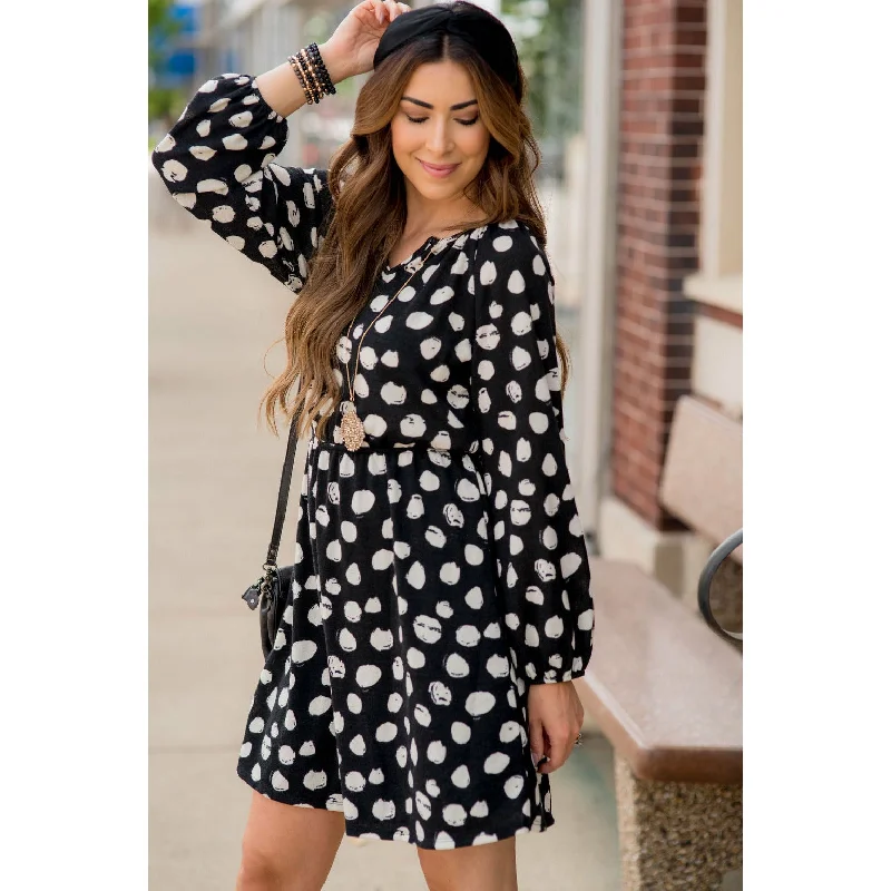 Black Polka Dot Sweater Dress Mesh Blend Leather Blend Suede Blend