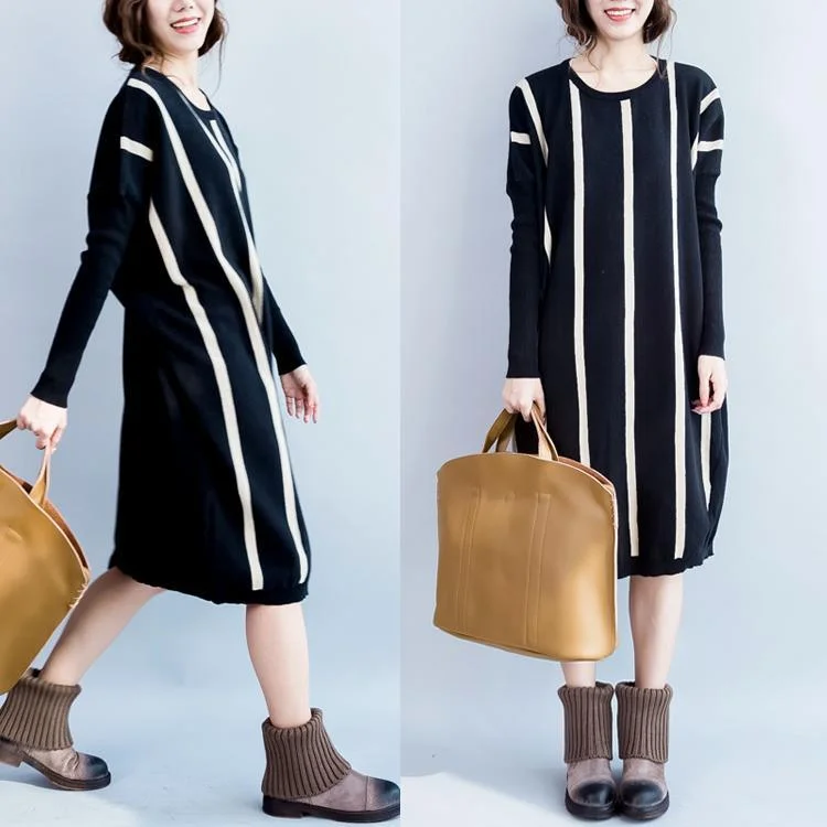 Black striped cotton sweater dress baggy knit dresses oversize witner dress Nylon Fabric Polyester Fabric Spandex Fabric