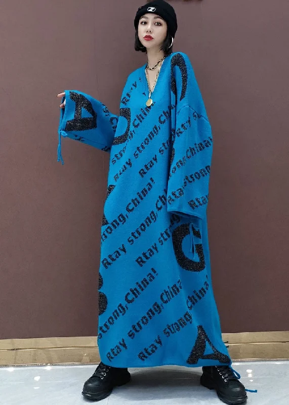 Blue Print loose Knit Sweater long Dress Spring Faux Fur Fabric Real Fur Fabric Shearling Fabric Blue Print loose Knit Sweater long Dress Spring Faux Fur Fabric Real Fur Fabric Shearling Fabric
