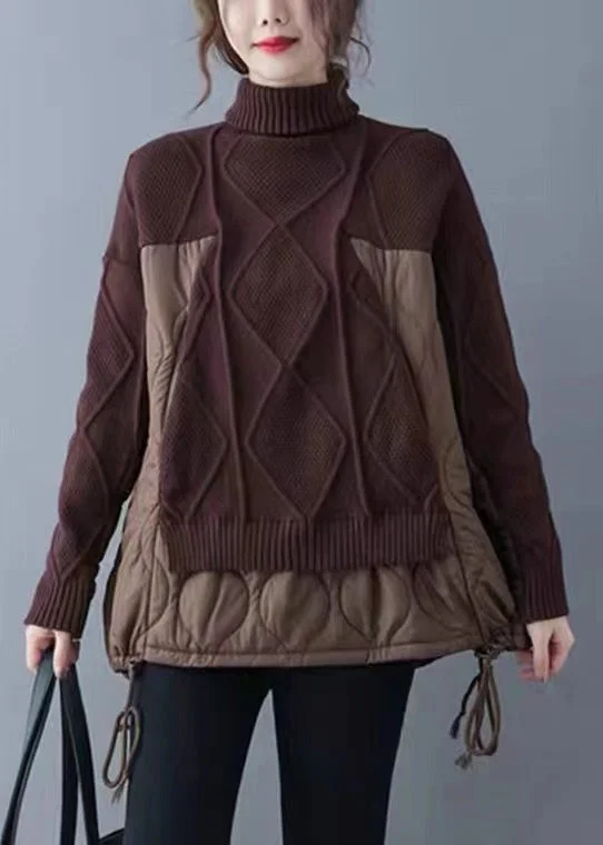 Brown Spring Patchwork Loose Knit Dress Sweater Thin Thick Dense