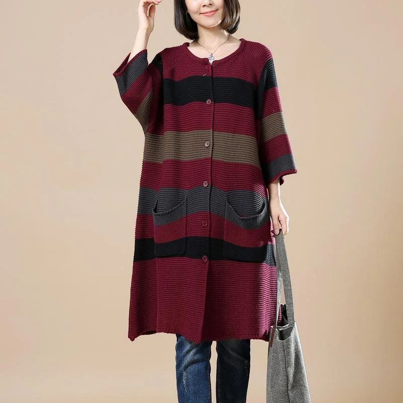 Burbundy strip plus size knit sweaters dress Neon Metallic Matte