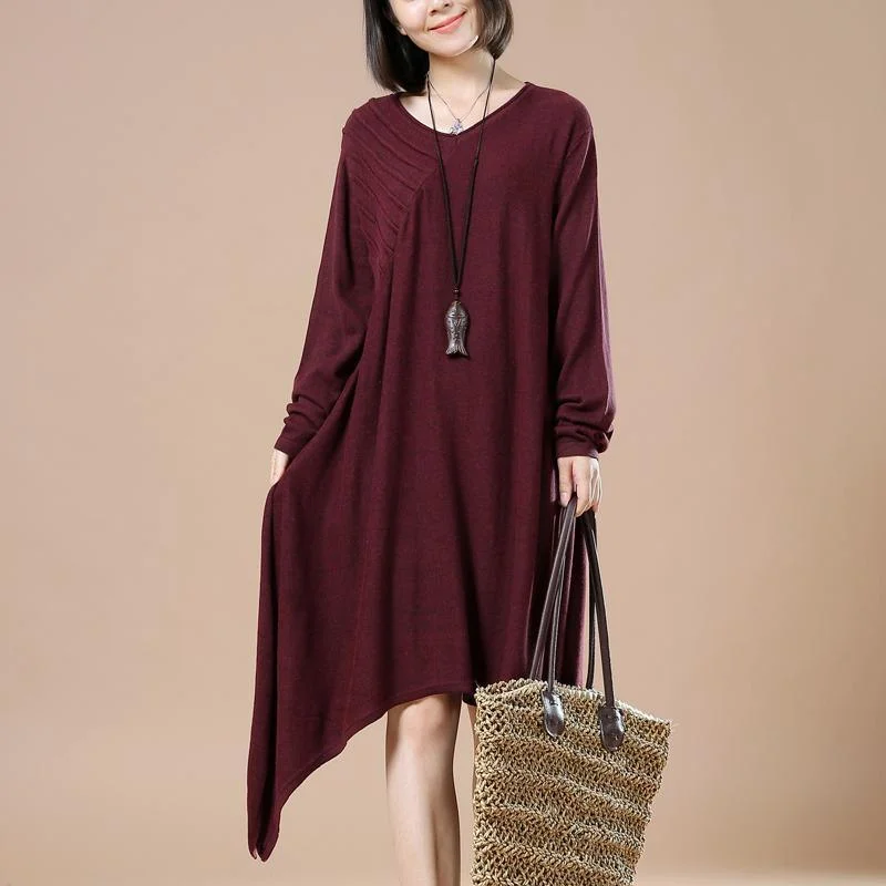 Burgundy asymmetrical plus size sweaters winter maxi dress Bright Pastel Dark