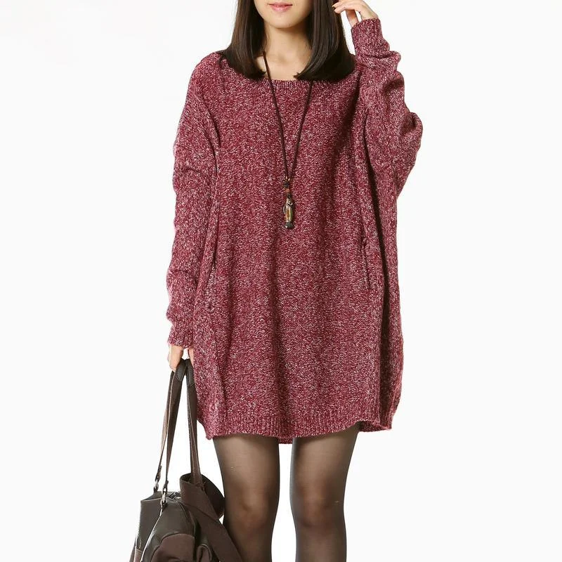 Burgundy slouchy women sweater dresses Glossy Satin Silk