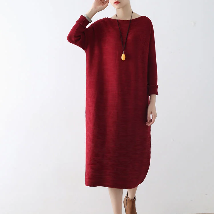 Burgundy wave knit sweater dresses casual long winter dresses cotton sweaters winter 2024 High Neck Crew Neck V-Neck Burgundy wave knit sweater dresses casual long winter dresses cotton sweaters winter 2024 High Neck Crew Neck V-Neck