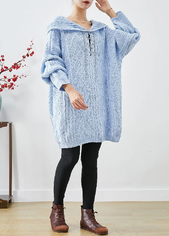 Chic Sky Blue Hooded Oversized Knit Sweater Dress Fall Fleece Sweater Nylon Polyester Chic Sky Blue Hooded Oversized Knit Sweater Dress Fall Fleece Sweater Nylon Polyester