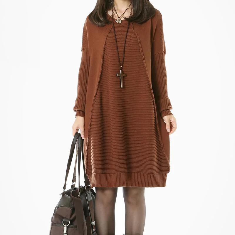 Chocolate sweaters plus size woman knit dresses Mesh Sweater Canvas Denim