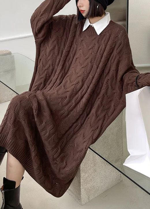 Classy Coffee O-Neck Jacquard Casual Fall Sweater Dress Hooded Sweater Collared Sweater Shawl Collar Classy Coffee O-Neck Jacquard Casual Fall Sweater Dress Hooded Sweater Collared Sweater Shawl Collar
