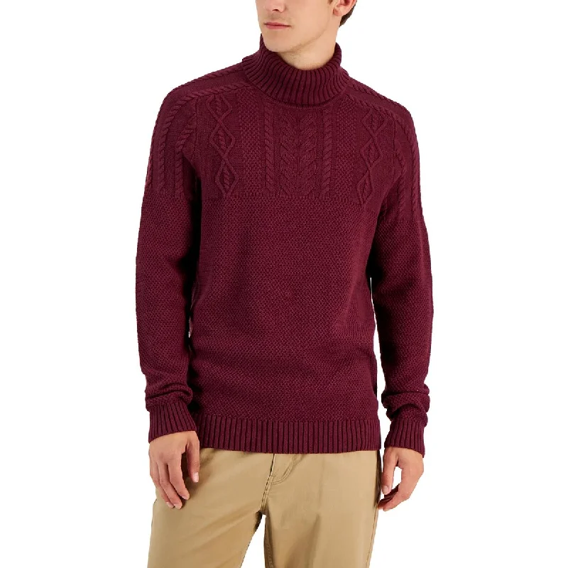 Club Room Mens Cable Knit Chunky Turtleneck Sweater Print Jacquard Patchwork