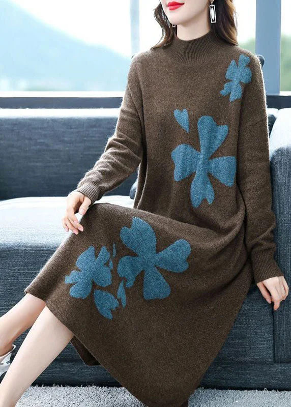 Coffee Cashmere Long Sweater Dress Stand Collar Embroideried Long Sleeve Wool Sweater Cotton Sweater Cashmere Sweater Coffee Cashmere Long Sweater Dress Stand Collar Embroideried Long Sleeve Wool Sweater Cotton Sweater Cashmere Sweater