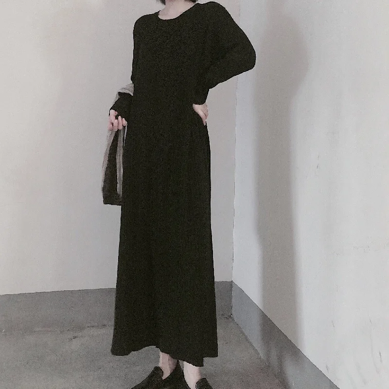 Comfy O Neck Long Sleeve Sweater Dress Street Style Black Mujer Knit Dress Fleece Fabric Down Fabric Feather Fabric Comfy O Neck Long Sleeve Sweater Dress Street Style Black Mujer Knit Dress Fleece Fabric Down Fabric Feather Fabric