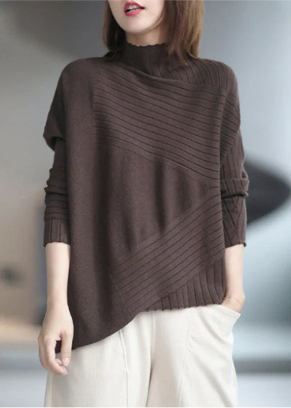French Chocolate asymmetrical design Thick Fall Sweater Velvet Chenille Corduroy