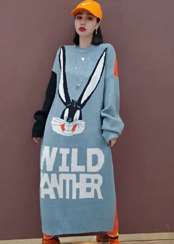 Grey Patchwork Graphic Knit Long Sweater Spring Boxy Sweater Fitted Sweater A-Line