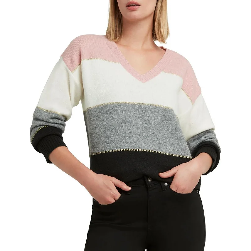 H Halston Womens Metallic V-Neck V-Neck Sweater Knit Fabric Woven Fabric Fleece Fabric