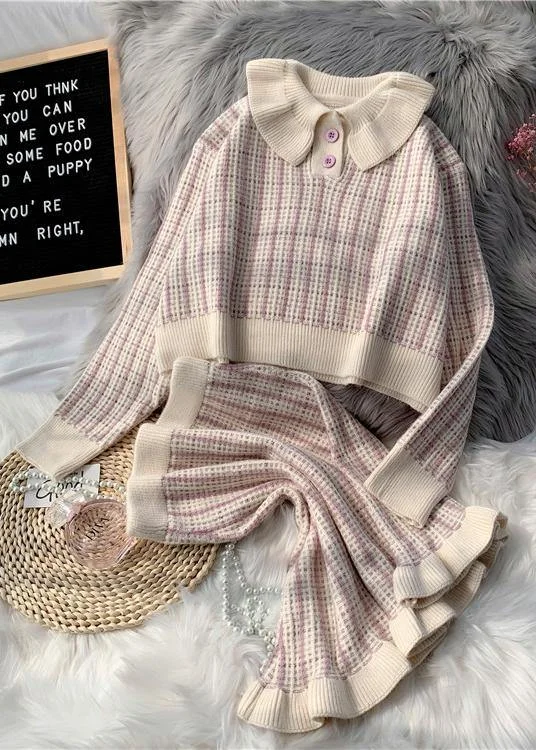 Korean version of short light purple sweater suit loose skirt two-piece suit Spandex Blend Rayon Blend Denim Blend