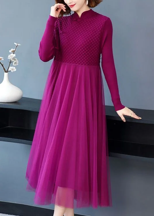 Loose Rose Button Tulle Patchwork Long Sweater Dress Fall Slim Fit Regular Fit Oversized Loose Rose Button Tulle Patchwork Long Sweater Dress Fall Slim Fit Regular Fit Oversized