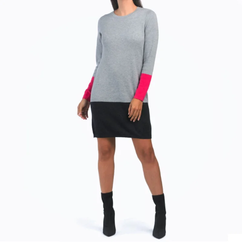 Nicole Miller Women's Crew Neck Cotton Knit Color Block Sheath Sweater Mini Dress Layered Multi-layer Single Layer