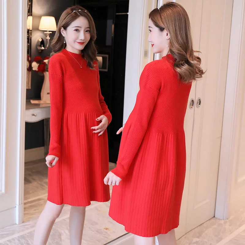 NiDELL Autumn Clothes for Pregnant Women . Fashionable New Sweater Mid-Length Korean Style Loose Autumn and Winter Bottoming Dress