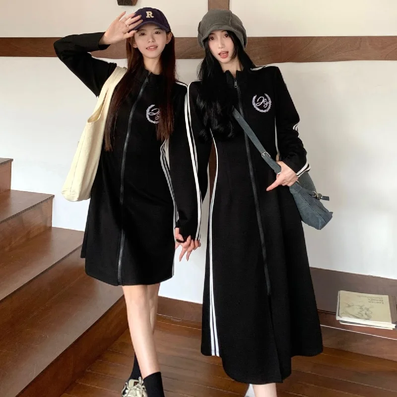 NiDELL Large Size Women's Clothing . Autumn New Stand Collar Zipper Sweater Short and Long Design Fashion Slimming Dress Fitted Slim Tailored