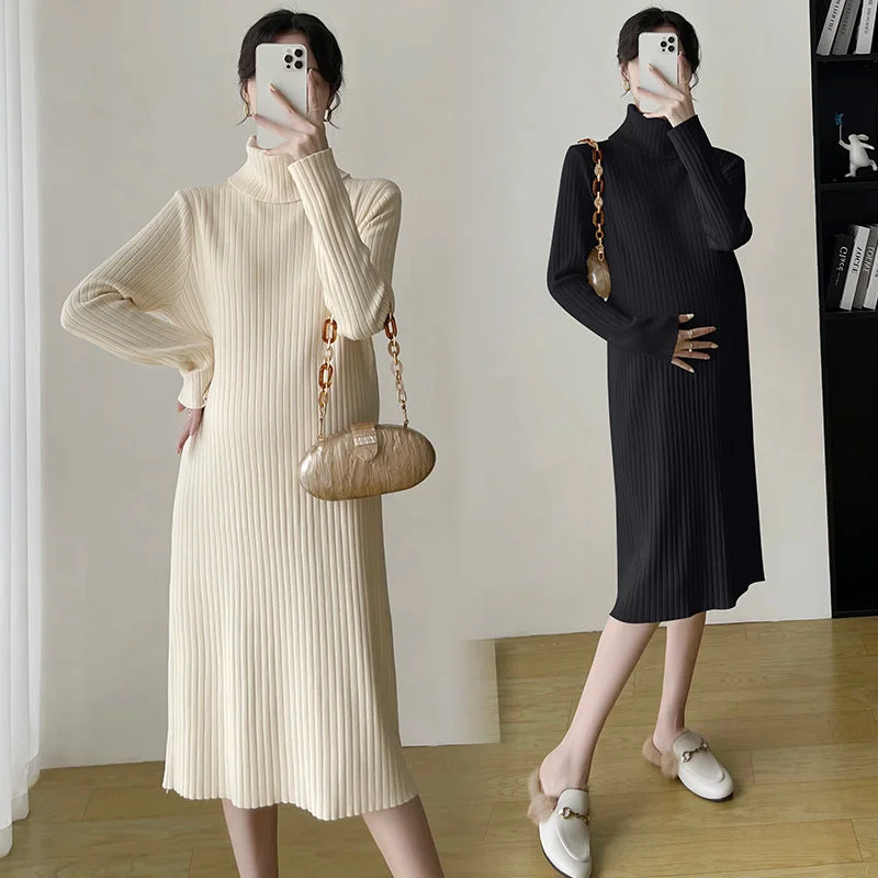 NiDELL Maternity Clothes . Autumn and Winter Maternity Sweater Casual Simple High Collar Warm Long Sleeve Sweater Dress Hooded Sweater Collared Sweater Shawl Collar