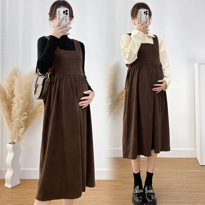 NiDELL . Maternity Clothes Autumn and Winter New Dinified Sweater Sweater Suspender Dress Lace-up Adjustable Two-Piece Dress Autumn Boxy Sweater Fitted Sweater A-Line