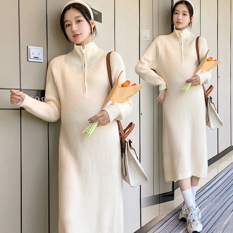 NiDELL Maternity Dress . Autumn and Winter Loose Mid-Length Sweater Winter Inner Wear Knitted Bottoming Shirt Trendy Mom Maternity Dress Collared Crew Neck Turtle Neck