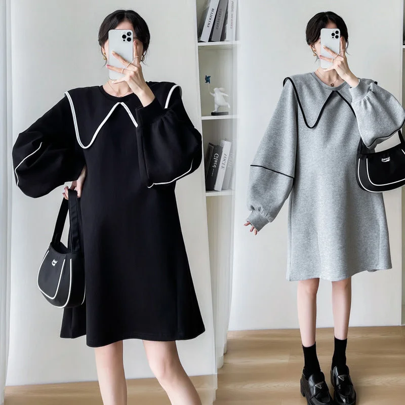 NiDELL Maternity Dress . Autumn and Winter New Korean Style Fashion Loose Mid-Length Sweater Maternity Dress Handmade Hand-knitted Hand-woven