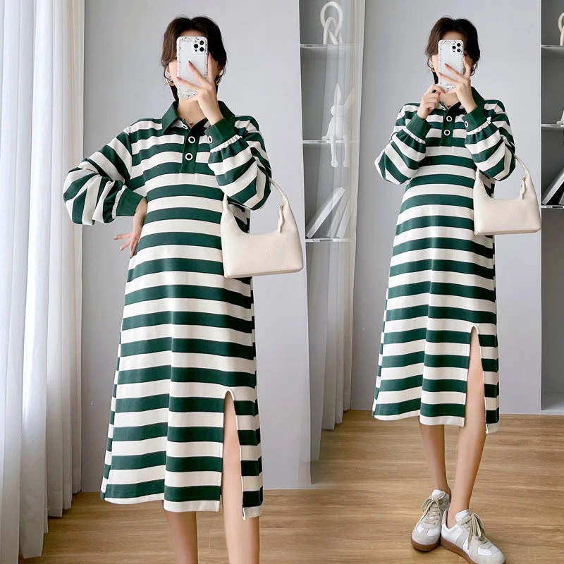 NiDELL Maternity Dress . Spring and Autumn New Fashionable with Side-Slit Maternity Sweater Loose Large Size Dress High Neck Crew Neck V-Neck