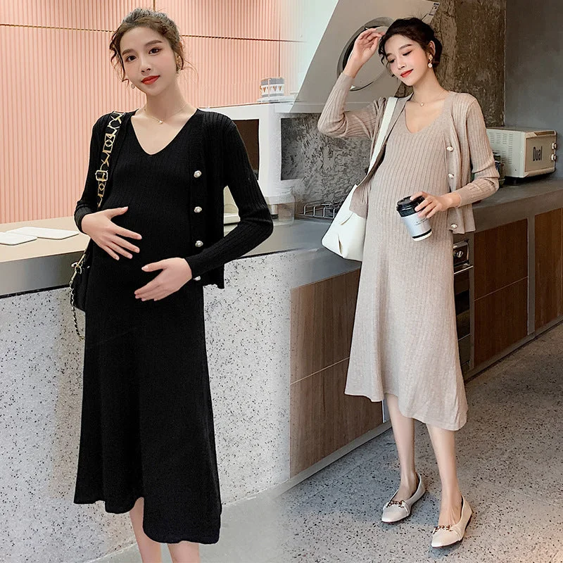 NiDELL Pregnant Women's Sweater Autumn and Winter . Fashionable Knitted Dress Fashionable and Graceful Suit Loose Slimming outside Wear Two-Piece Set Lightweight Heavyweight Midweight